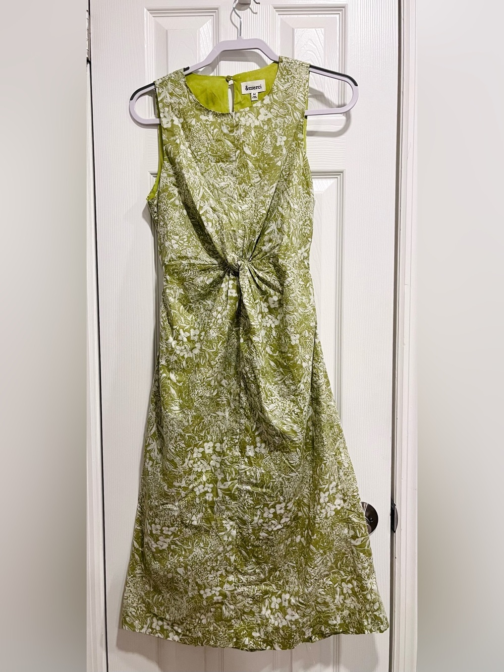 &Merci Tie Front Open Back Green Floral Midi Dress Size Medium